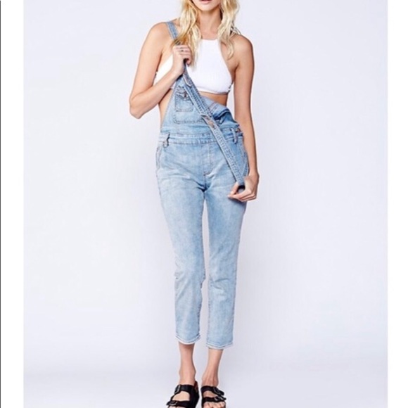 Free People Washed Denim Overalls - Picture 3 of 8